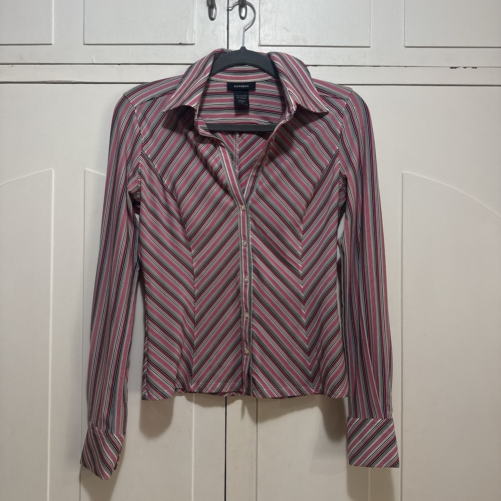 Vintage Express Pink Fitted Long Sleeve Button Down Shirt
